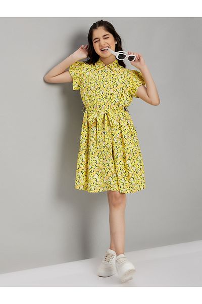 Stylo Bug By Styli Floral Print Collared Dress with Belt