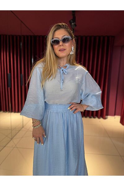 EFİL Collar Lace-Up Blouse Set