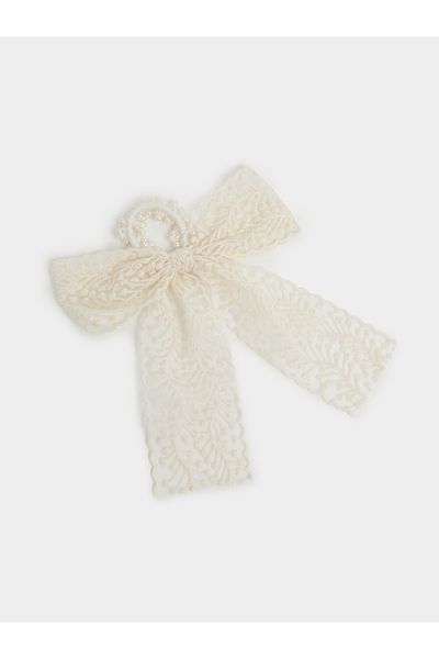 Styli Faux Pearl Detail Lace Ribbon Hair Tie