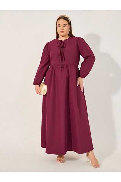 Styli Solid A-Line Maxi Dress with Tie-Up Bow Detail