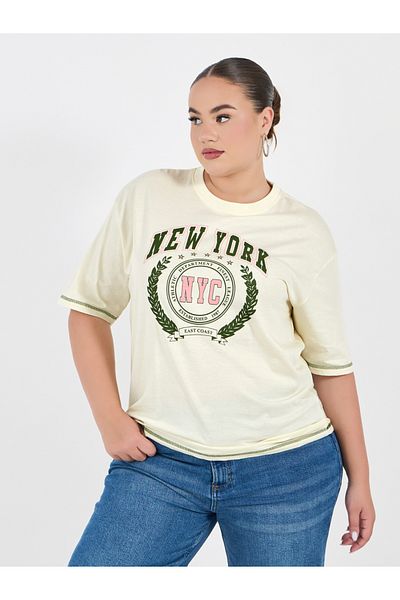 Styli Plus Size Embroidered Regular Fit T-Shirt