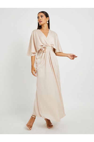 Styli Corsage Detail Flared Sleeves A-Line Maxi Dress
