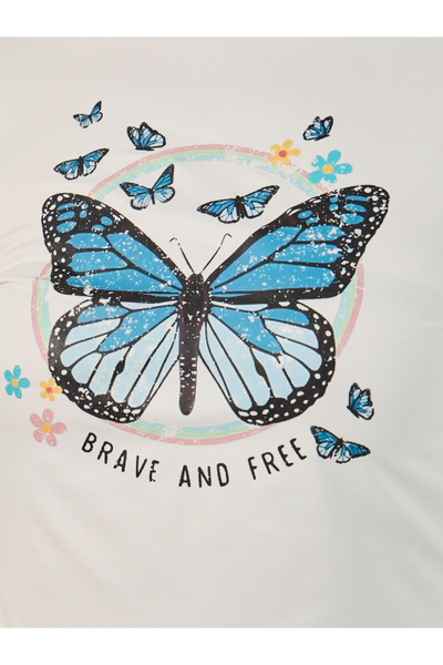 Take Two By Styli Butterfly Printed Long Sleeve Crop Top