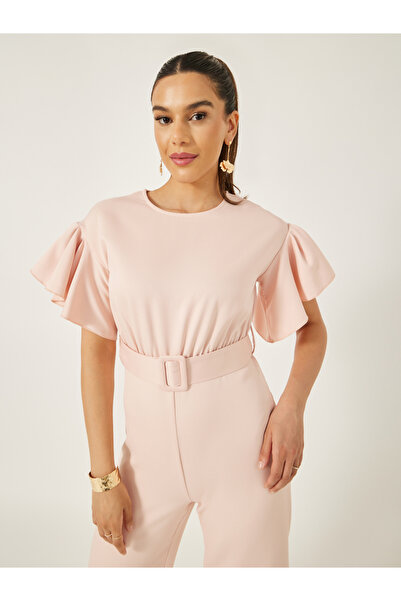 Styli Flutter Sleeve Round Neck Belted Jumpsuit