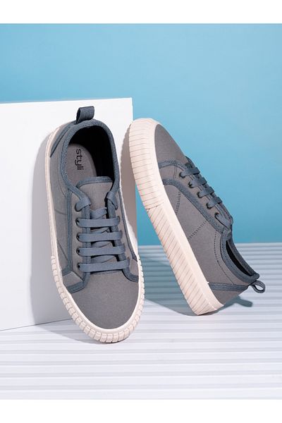 Styli Contrast Stitch Casual Canvas Lace Up Sneakers