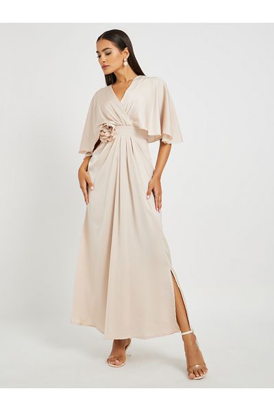 Styli Corsage Detail Flared Sleeves A-Line Maxi Dress