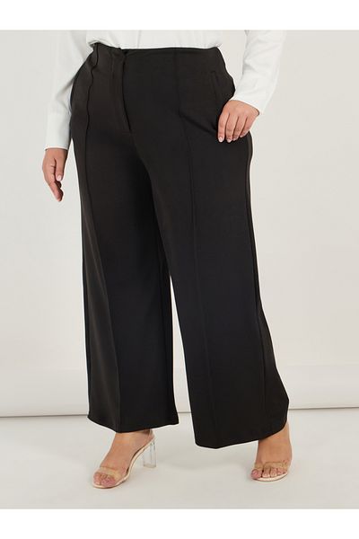 Styli Plus Size Solid Wide Leg Pants with Pintuck Detail
