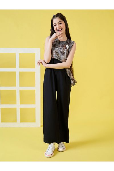 Stylo Bug By Styli Abstract Print Overlay Sleeveless Jumpsuit