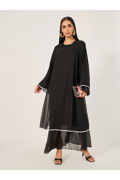 Take Two By Styli جلابية A-line متعددة الطبقات مع حواف متباينة