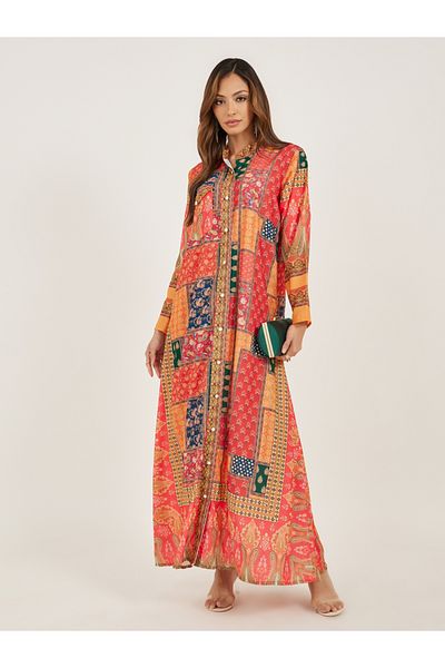 Maxim Creation By Styli Abstract Print Collared Button Front Jalabiya
