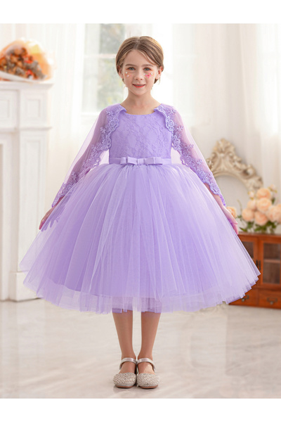 Take Two By Styli Lace Cape Sleeve Mesh Fit and Flare Dress