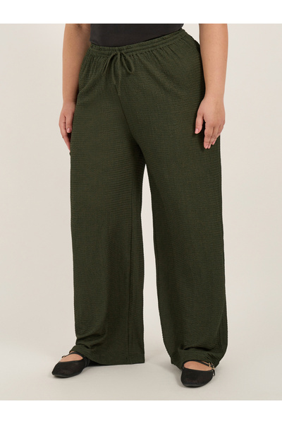 Styli Plus Size Textured Wide Leg Trousers with Drawstring