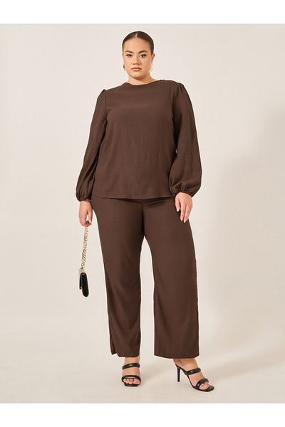 Styli Plus Size Mid Rise Wide Leg Pants