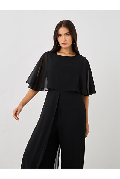 Styli Solid Cape Sleeve Wide Leg Jumpsuit