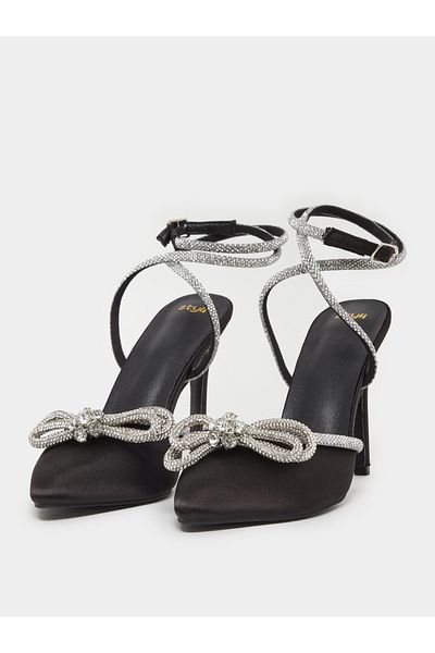 Styli Embellished Ankle Strap Bow Accent Shoes