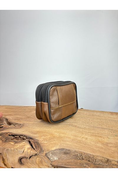 özdemirler deri Large Size 3-Eye Leather Belt Holder, Genuine Leather Belt Wallet, Coin Purse, Belt Bag