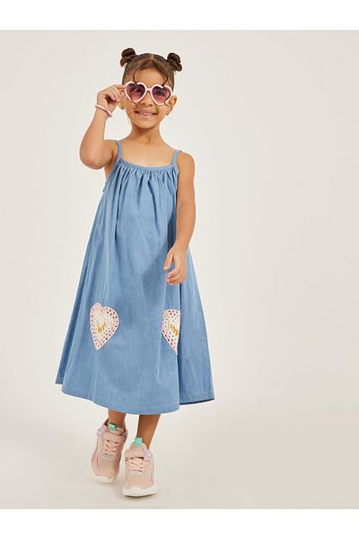 Styli Crochet Pocket Detail Strappy Denim Dress