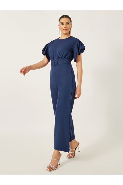 Styli Flutter Sleeve Round Neck Belted Jumpsuit