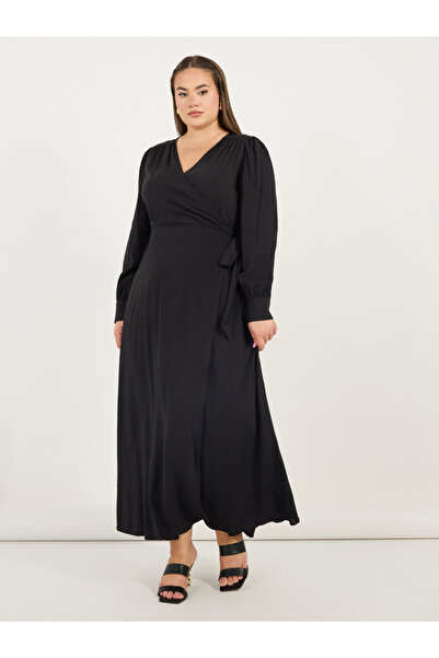 Styli Plus Size Solid Wrap Front A-Line Maxi Dress
