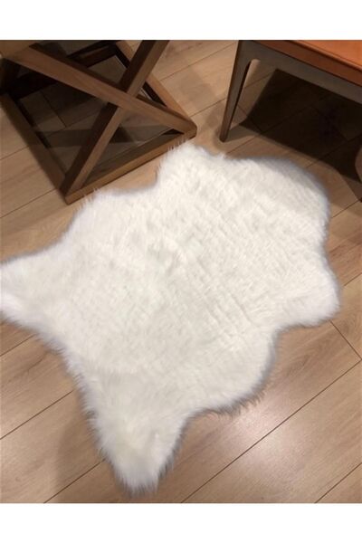 Homeax Kuzu Post Beyaz Üst Kalite Yıkanabilir Yumuşak Dokulu Peluş Halı