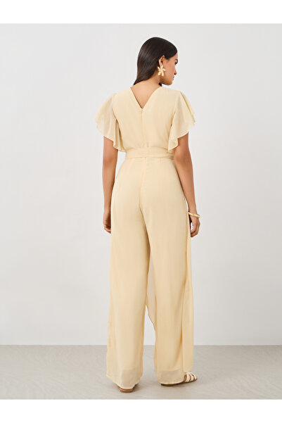 Styli Ruffled Sleeve V-Neck Wide Leg Jumpsuit