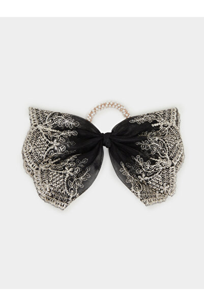 Styli Oversized Lace Bow Hair Tie with Faux Pearl Detail