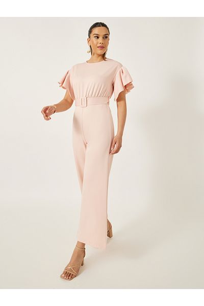 Styli Flutter Sleeve Round Neck Belted Jumpsuit