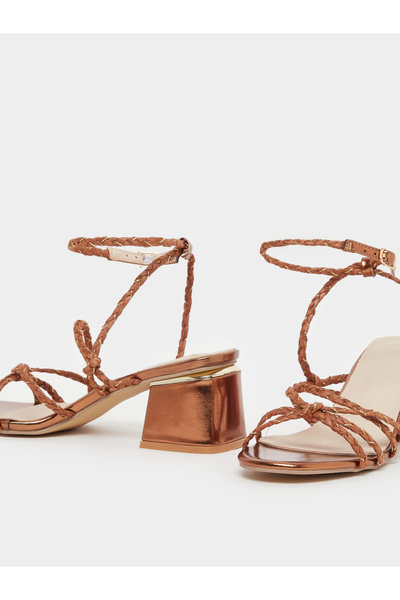 Styli Braided Strap Block Heel Sandals