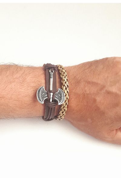 AB Takı Fashionable Genuine Leather Bracelet with Double Axe Figure 2