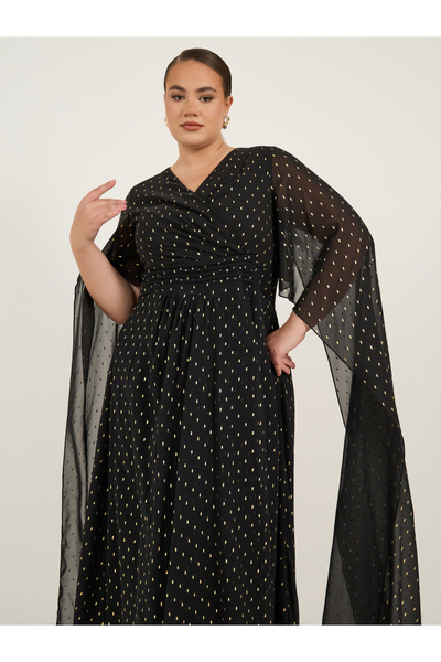 Styli Plus Size Cape Sleeve Pleated Maxi Dress