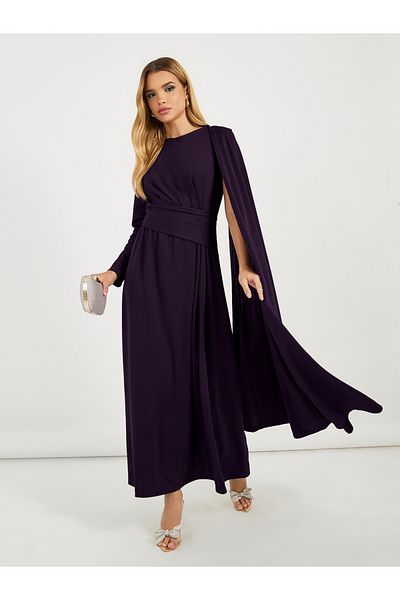 Styli Drape Cape Sleeve A-Line Maxi Dress
