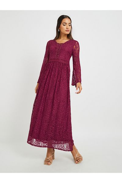 Styli Lace Long Sleeves A-Line Maxi Dress