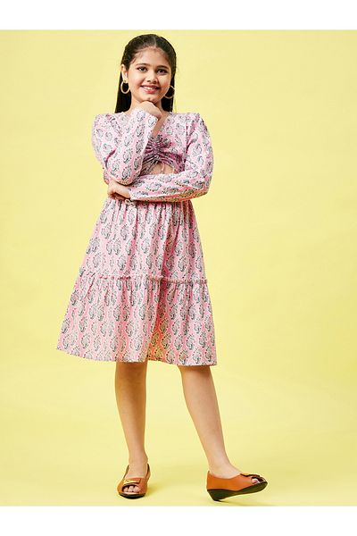 Stylo Bug By Styli Block Printed V Neck Dress with Cut Out Detail