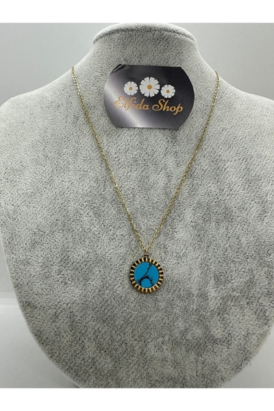 Elfida Shop Stainless Steel Fi̇ruze Stone Steel Necklace