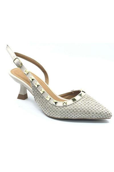 KCMN Feles Straw Staple Detailed Open Back Stiletto Women's Heeled Shoes Ten