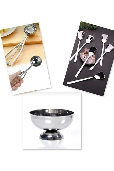 sui home 6' Ice Cream Bowl 6' Luxury Ice Cream Spoon 1 Ice Cream Presentation Spoon