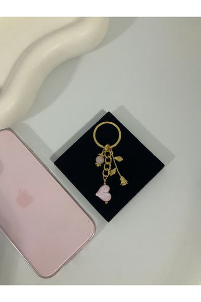 AccSWEN Pink Quartz Murano Gold Keychain