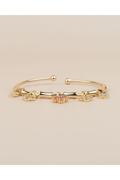 Portakal Esintisi Fiora Adjustable Pink Floral Charm Handcuff Bracelet