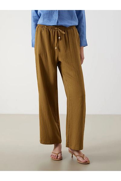 LC Waikiki Lcwaikiki Classic Brown Elastic Waist Textured Women's Trousers