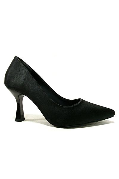 PUNTO Black Satin Anatomical Stiletto Heeled Shoes