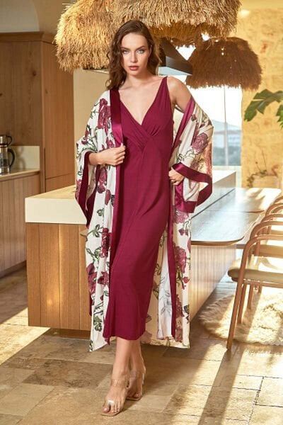 Cossy By Aqua Women's Rose Pattern Long Dressing Gown 25615