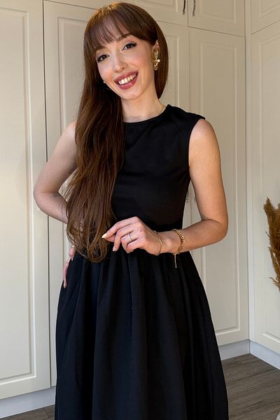 Dilay Gökoğlu Butik Μίντι μαύρο φόρεμα με ελαστική μέση