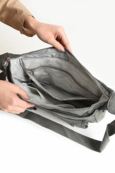 DUOMİNO Duomino Clinker Multi-Pocket Water Resistant Gray Crinkle Shoulder Bag / Shoulder Bag