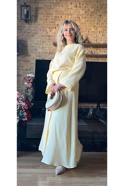 Cardella Women's Muslin Fabric Blouse and Skirt Design Double Suit Hijab Compatible Summer Suit