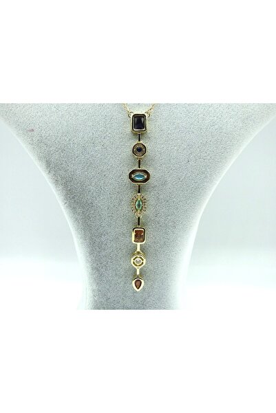 velissa Y Necklace Steel Color Stone Y Necklace Steel