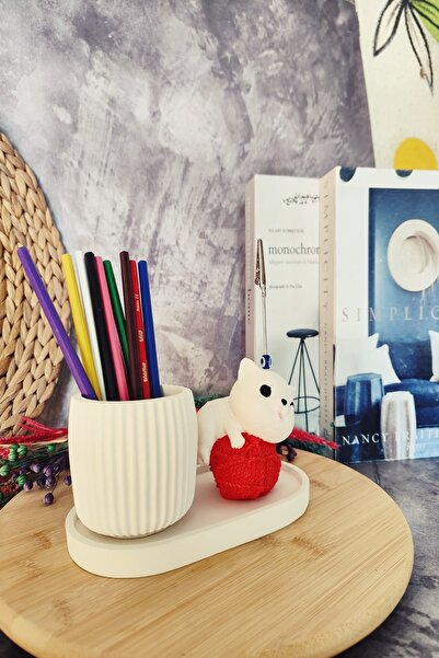 puridadesign Decorative Cute Cat Pen Holder and Note Holder Set, Desktop Gift