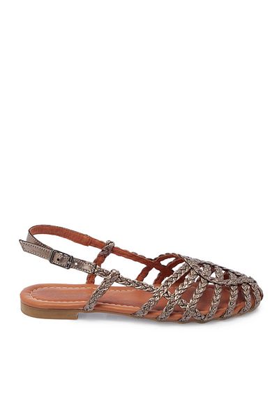 CUCA Genuine Leather Lace Detail Braided Women's Daily Sandals