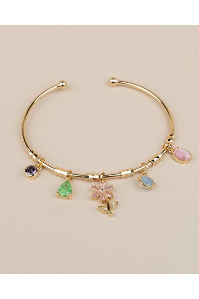 Portakal Esintisi Elviera Ayarlanabilir Çiçekli Charm Kelepçe Bileklik