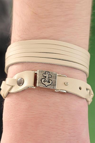Avantaj Kapıda ®   Cream Color Leather Men's Bracelet Combination