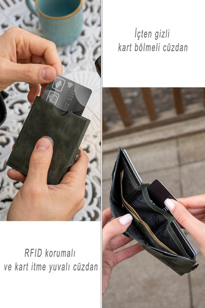 Trusador Valencia Green Card Holder Genuine Leather Wallet Unisex Women Men Rfid Protected